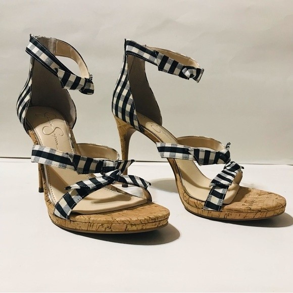 Jessica Simpson Kaycie Checkered Print Cork Stiletto Heels Size 11M - Picture 4 of 7